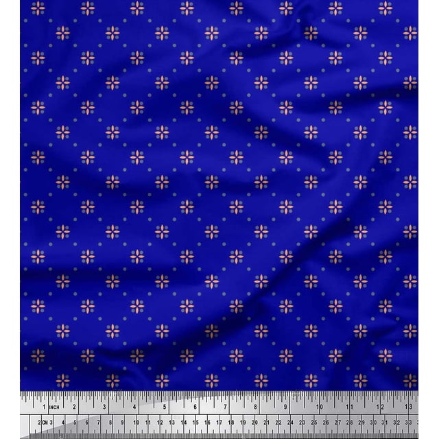 Soimoi Polyester Crepe Fabric Dot & Floral Small Print Sewing Fabric Yard 42 Inch Wide