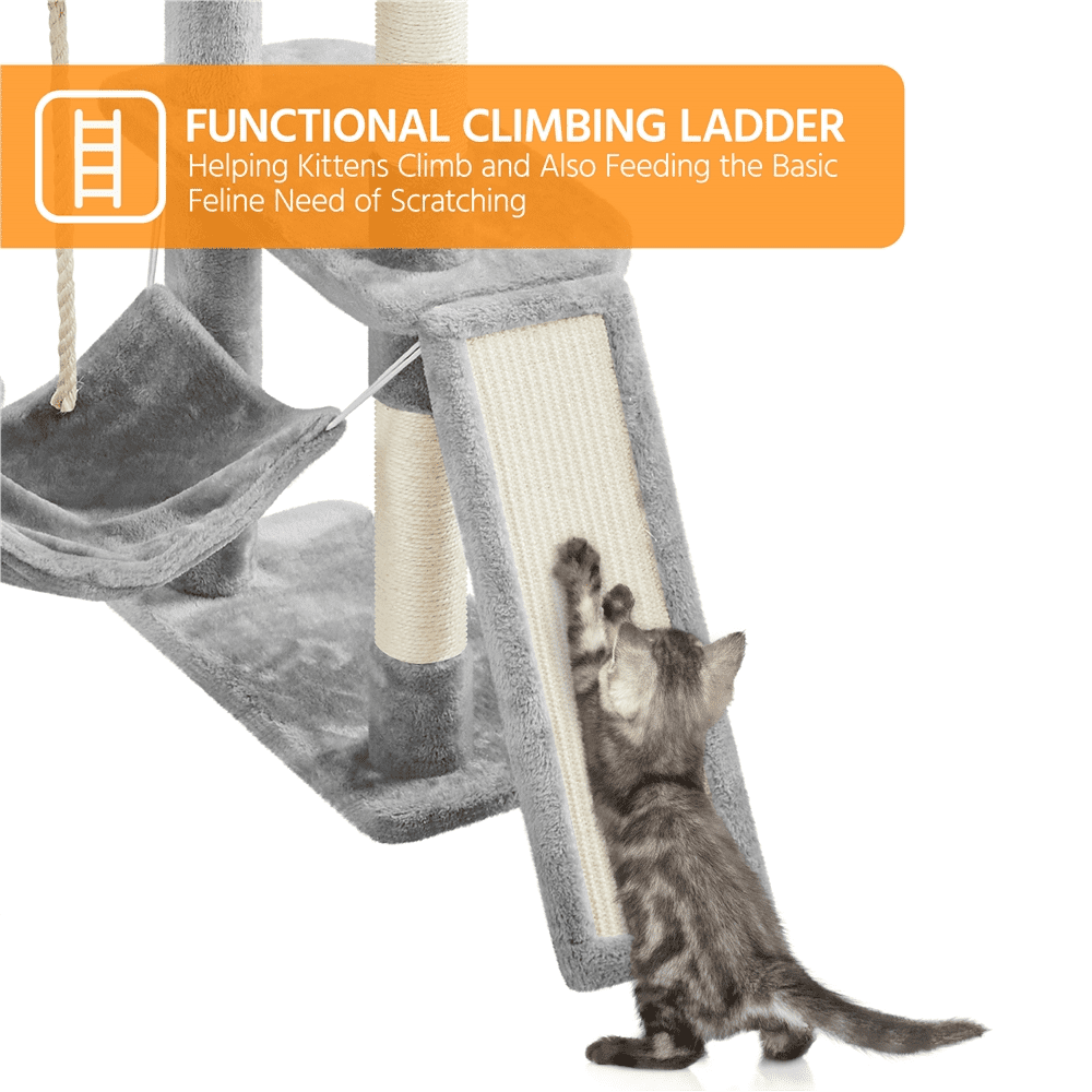 Alden Design 82.5″ H Multi Level Large Cat Tree with 2 Cozy Condos for Indoor Small/Medium Cats, Light Gray