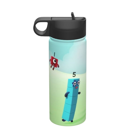 Numberblocks Insulated Water Bottle with Straw Lid, 18 oz Double Wall Vacuum Stainless Steel Kids Cup, Leak Proof Sports Thermos for Travel Fitness Hiking Outdoors