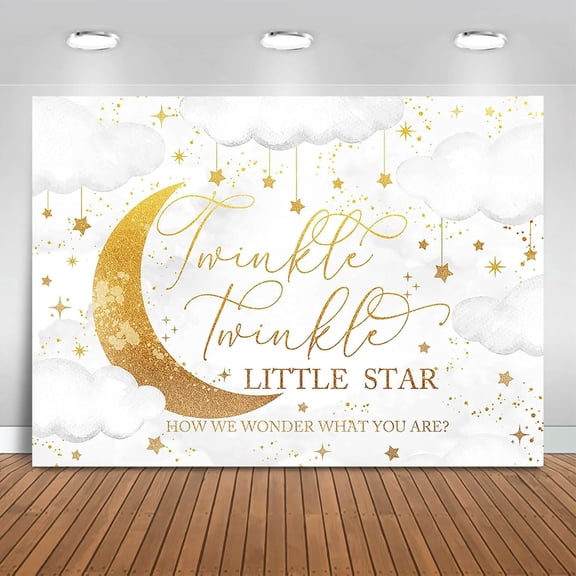 Twinkle Twinkle Little Star Backdrop How We Wonder What You are Background White Clouds Moon and Stars Boy or Girl Gender Reveal Party Decorations Banner Supplies Photo Booth Props