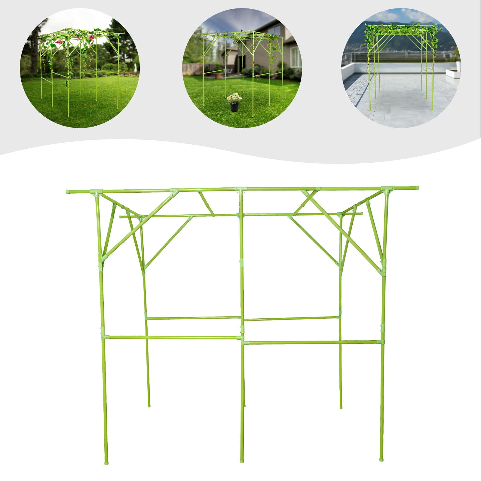Green Garden Arch Trellis 6.56*4.92*6.56 ft Tall Garden Arch Trellis Metal Plant Support Trellis Archway Plant Climbing Pergola for Vegetables Plant Cucumber Trellis Decoration - Green