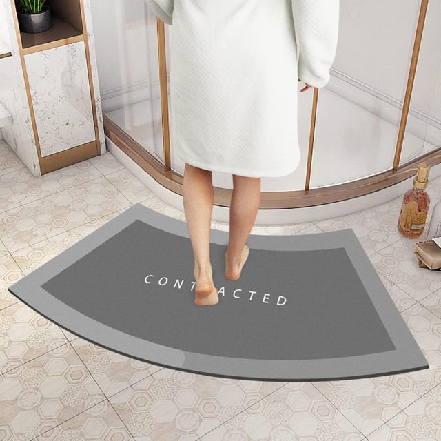 Alfombrilla de ducha de esquina, alfombrilla de baño curvada de diatomita superabsorbente, alfombrilla de baño de esquina antideslizante con forma de abanico para salida de ducha, gris, 45