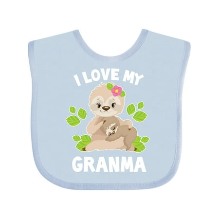 

Inktastic Cute Sloth I Love My Granma with Green Leaves Gift Baby Boy or Baby Girl Bib
