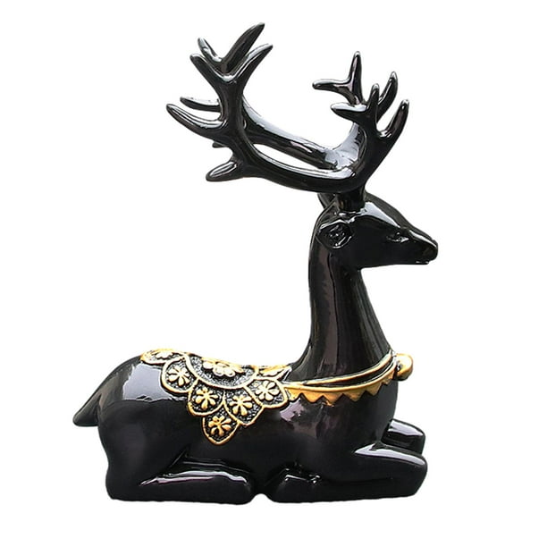Estatua de coche, figura de ciervo, regalo, colección de escritorio, mini adorno para tablero de coche. negro