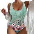 thumbnail image 2 of Dorinao Women's Spring/Summer Floral Print Cut Waist Bikini Set With Chest Topper, Green, L, 2 of 4