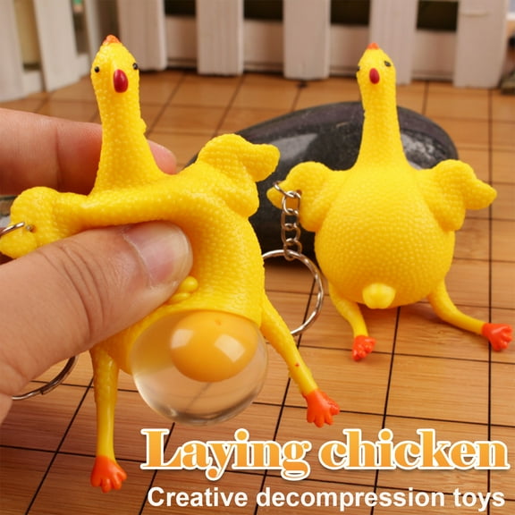Funny Chicken Egg Laying Keychain, Novelty Stress Relief Toy, Handmade Hen Ornament, Unique Gift for Kids & Adults, Creative Desk Decor