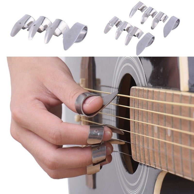 Whitelotous Metal Finger Guitar Pick Plectrums Slide Guitar Banjo Ukulele 4pcs/Set