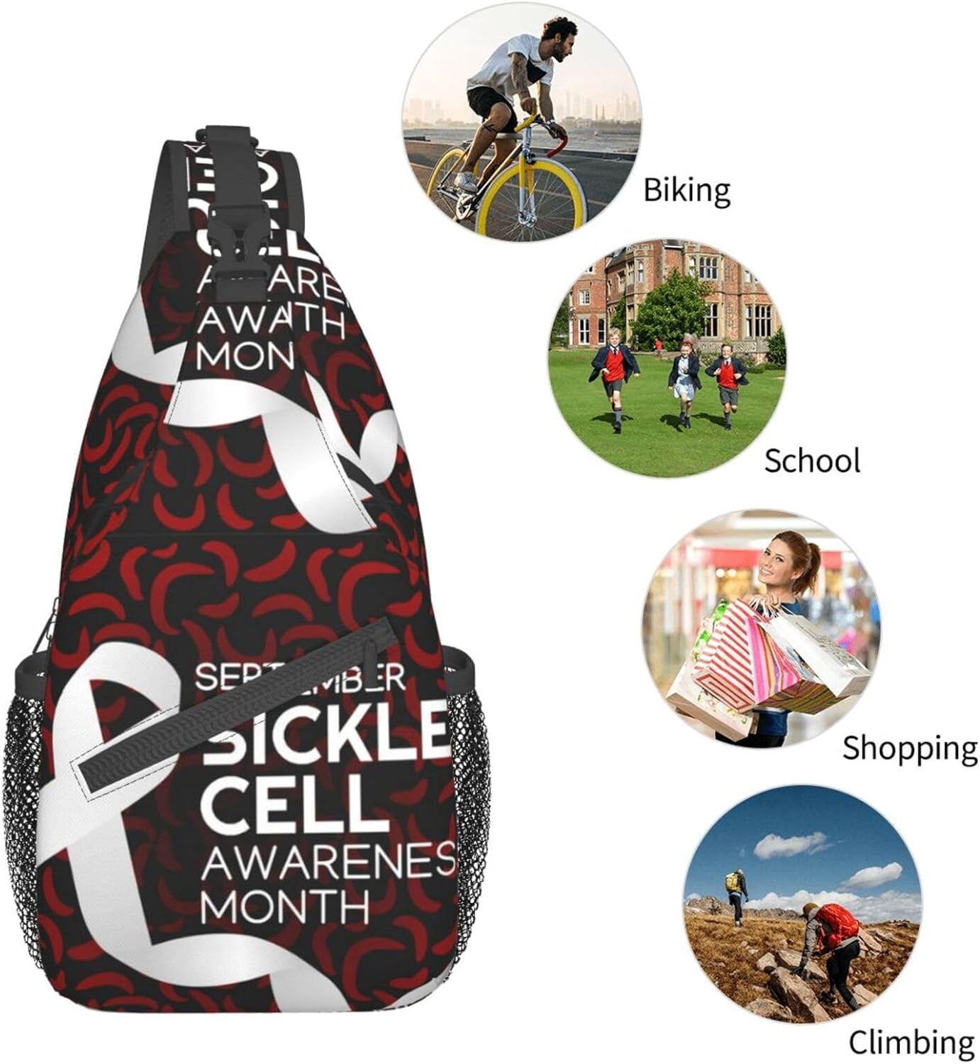 Sickle Cell Awareness Month Sling Bag Crossbody Hiking Travel Chest Bags Backpack Shoulder Daypack for Women Men