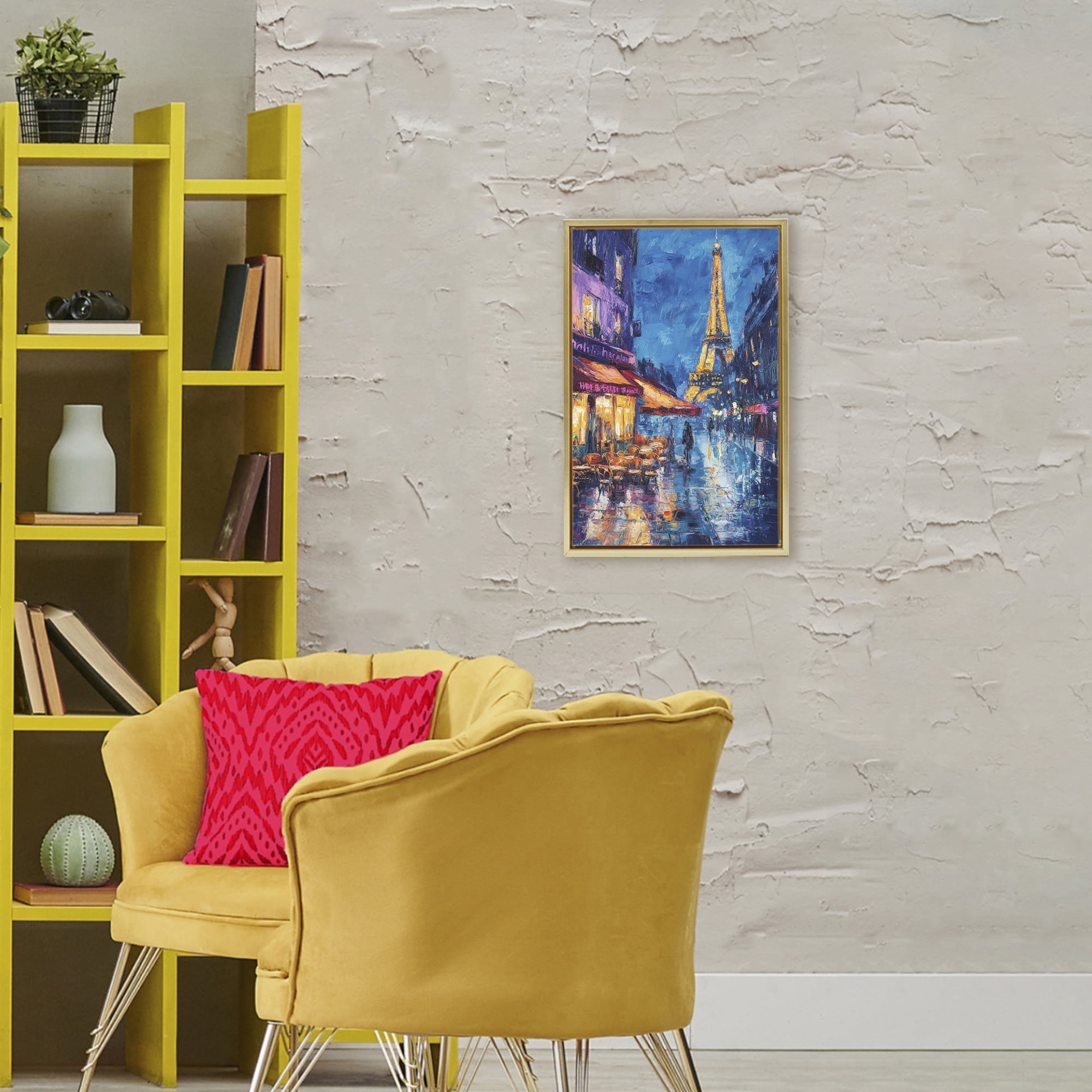 Stupell Industries Dusk Paris Street Scene Gold Framed Floater Canvas Wall Art, design by Petal Prints Design
