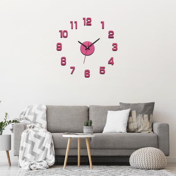 Uxcell 30-60cm Modern Frameless DIY Wall Clock, Large Mirror Acrylic Arabic Numeral, Oversized Vintage Clock, Silent Quartz Movement Battery Operated for Office Home Decor Gift, Pink