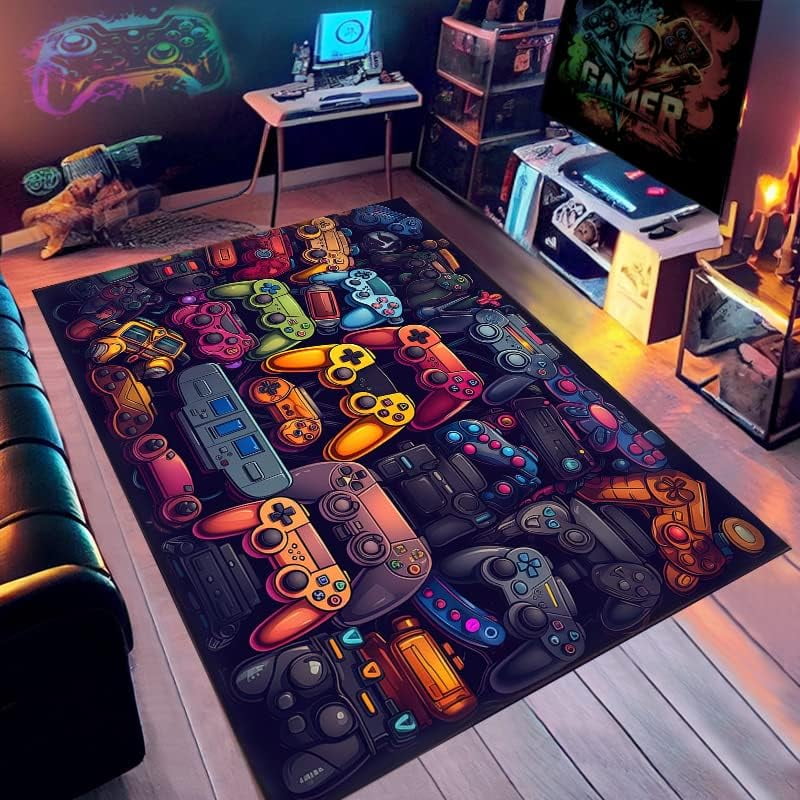 Gaming Rug for Boys Room Gamer Rug with Controller Design for Esports