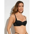 thumbnail image 4 of Deyllo Women's Balconette Push Up Bra Sexy Lace Lightly Padded Bra Underwire Demi Bras Plus Size,Black 40C, 4 of 8