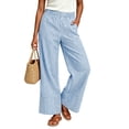 thumbnail image 5 of Wide Leg Pants for Women Ihhxva Striped Summer Elastic Waist Casual Trousers with Pockets Flowy Linen High Beach Vacation Loose Fit S-3XL, 5 of 8