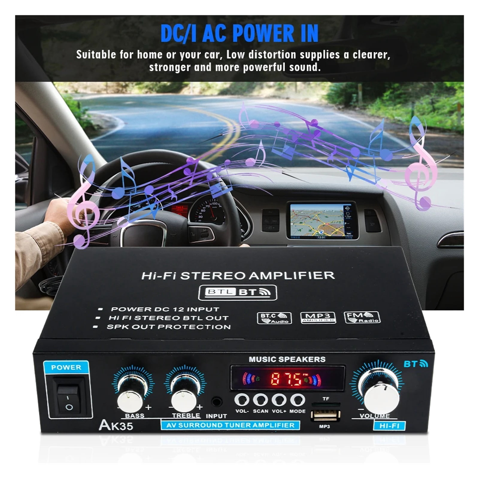 AK35 380 800W Home Digital Amplifiers Bass Power Bluetooth Amplifier Hifi FM Auto Music Subwoofer Speakers
