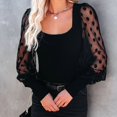 thumbnail image 6 of Arlun,Elegant Lace Splicing Long Sleeve Shirts for Women Trendy Plain Dotst Printed Sheer Puff Sleeve Fall Thin Tshirts Women's Elastic Slim Fit Soft Comfy Tops Black XL, 6 of 9