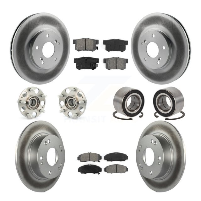Transit Auto Ensemble de Roulements de Moyeu de Roue avant Arrière, Disques de Frein Enduits et Plaquettes Semi-Métalliques (10 Pcs) pour Voiture Honda Accord - Côté Gauche Droit (Conducteur Passager) KBB-107986