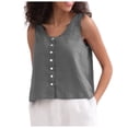 thumbnail image 3 of SHenli Cotton Linen Tank Tops for Women Crewneck Flower Flowy Summer Shirts Ribbed Knit Button Casual Tees, 3 of 5