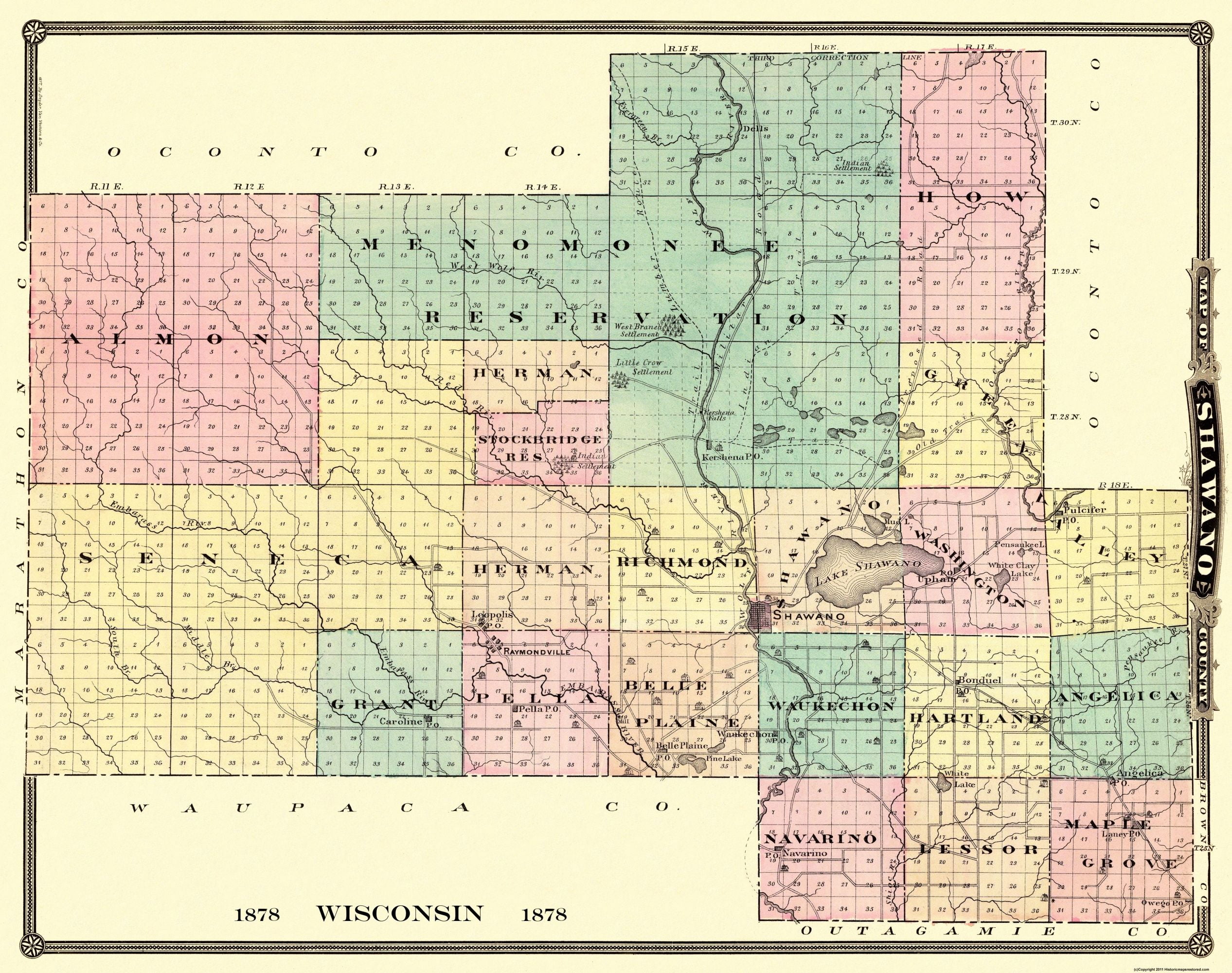 Map Of Shawano Wisconsin Shawano Wisconsin - Snyder 1878 - 29.13 X 23 - Walmart.com