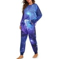 thumbnail image 2 of Yuyamidu Galaxy Pajama for Women Long Sleeve Nightwear Starry Sky Scoop Neck Pjs Top and Pants Set of 2 Winter Fall Sleepwear Sets Daily Wear Size S, Purple, 2 of 7