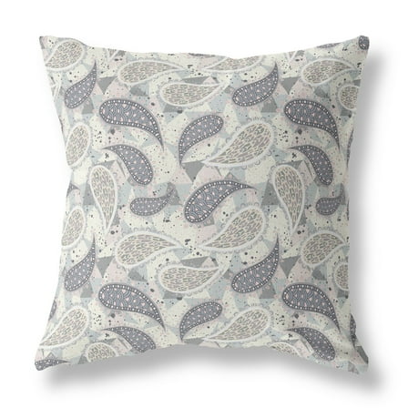28â€ Gray Cream Boho Paisley Indoor Outdoor Throw Pillow