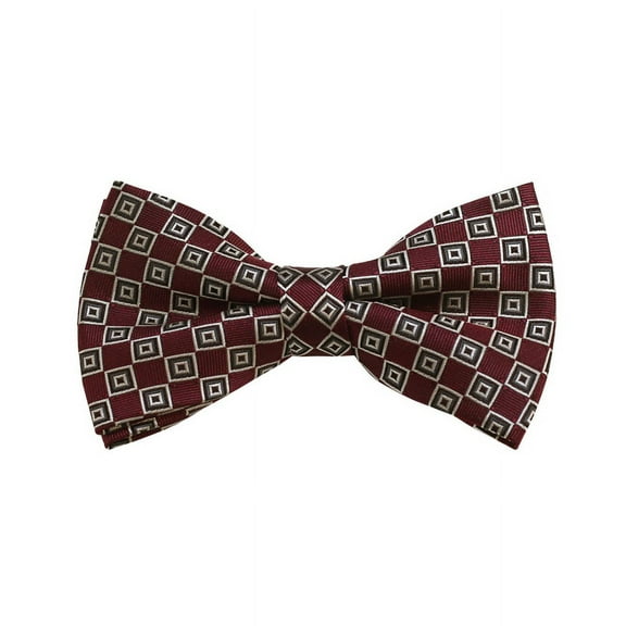 Silver, White And Maroon Geometric Woven Pre-Tied Bow Tie