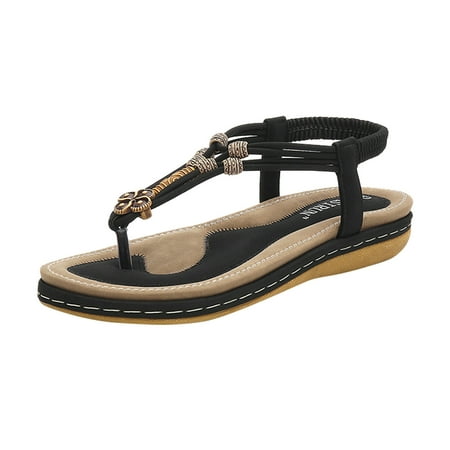 

QYZEU Boots for Women Over Knee Wide Calf Flat Wedge Sandals for Women Womens Sandals Summer Bohemian Beaded Dress Shoes Comfortable Open Toe Elastic Ankle Strap Slip On Sandal Roman Sandals Shoes