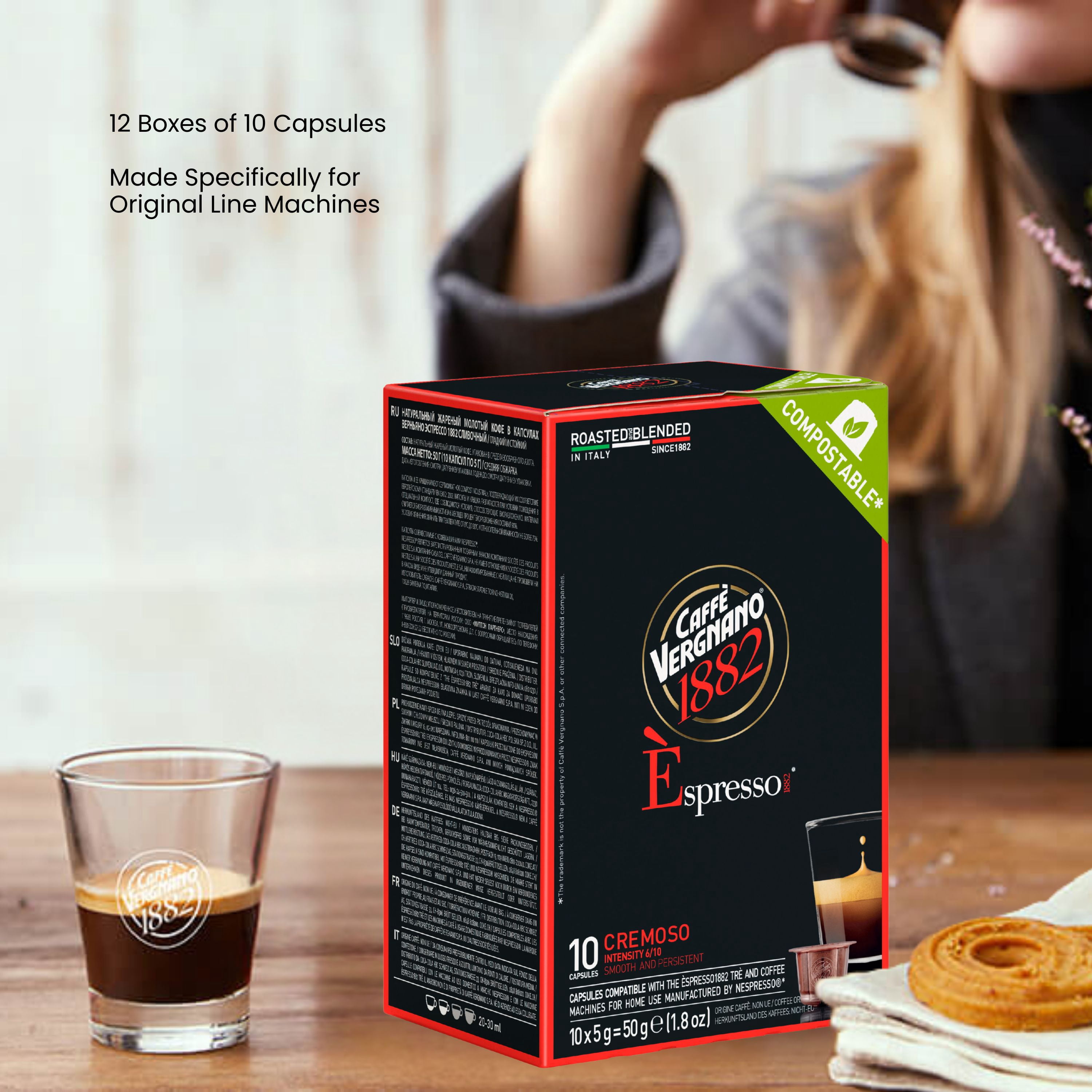 Caffe Vergnano Medium Roast Espresso Original Line Machine Compatible Capsules - Arabica Robusta Espresso Coffee, Italian Coffee Espresso For Nespresso Coffee Machine, Intensity 6/10 - Cremoso,120 Ct