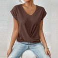 thumbnail image 3 of MORTTIC Women's Knotted V-Neck Elegant Short Sleeve Blouse Lightweight Casual Top for Spring Summer Coffee，XL, 3 of 5