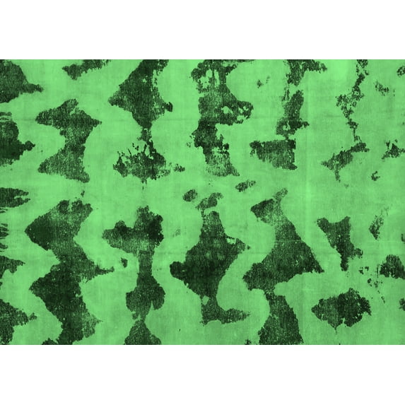Ahgly Company Indoor Rectangle Abstract Emerald Green Modern Area Rugs, 2' x 5'