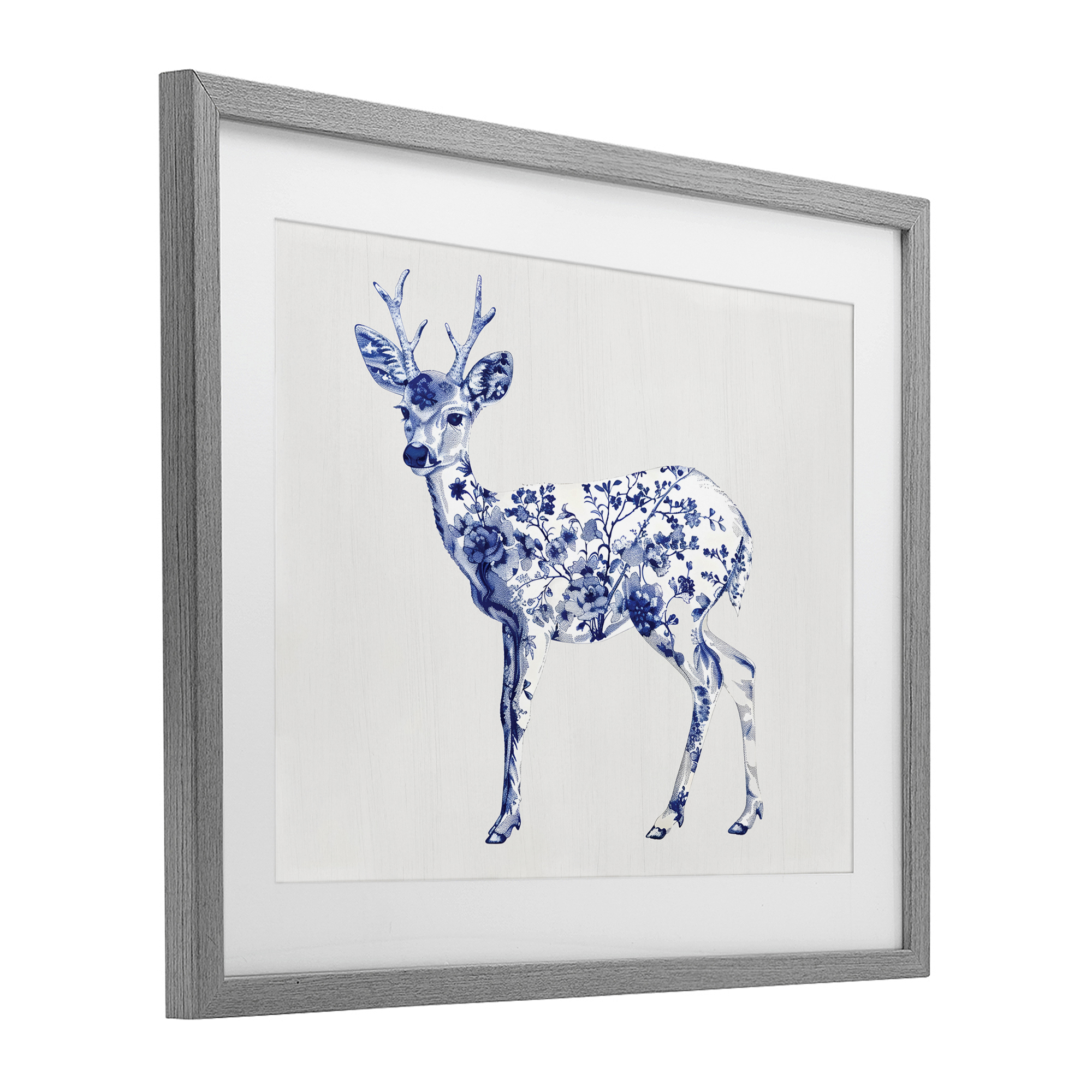 Graceful Toile Deer Gray Framed Print Under Glass, design by Lettered and Lined