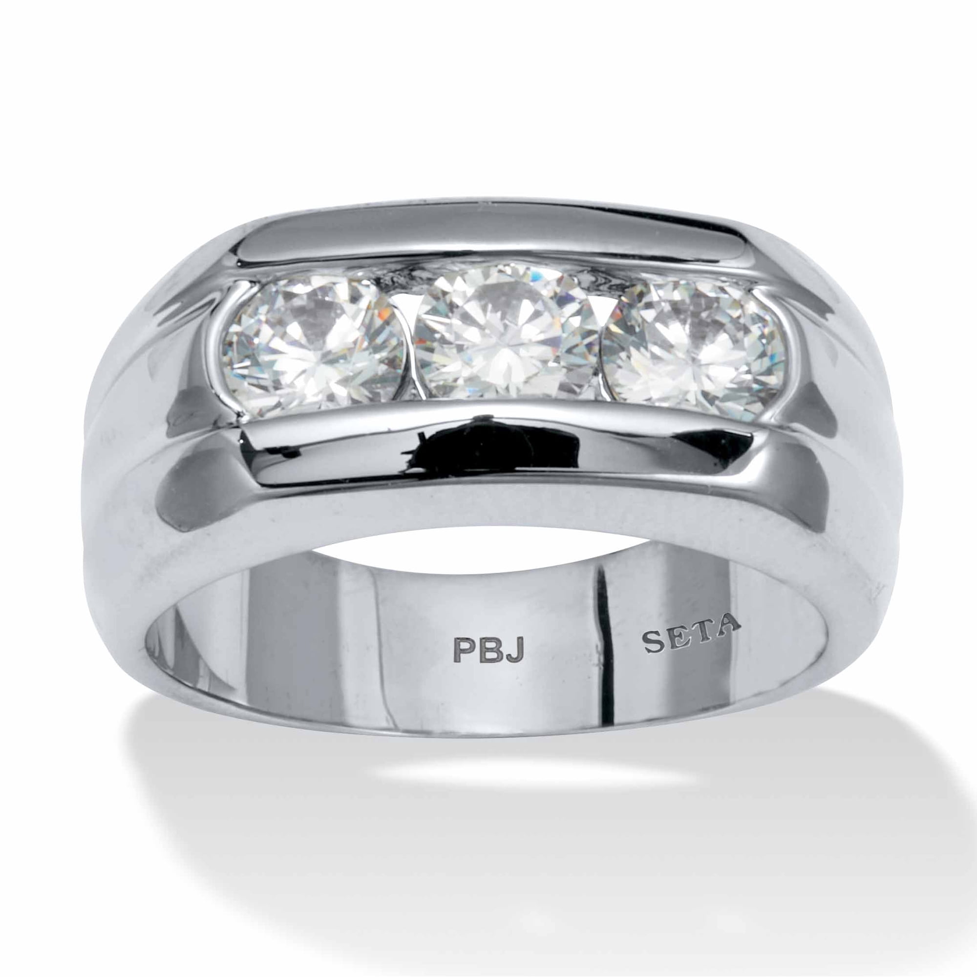 PalmBeach Jewelry Men's 1.50 TCW Round Channel-Set Cubic Zirconia Triple-Stone Ring Two-Tone Gold-Plated or Platinum-Plated
