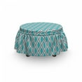 thumbnail image 3 of Abstract Ottoman Cover, Wavy Lines Ogee Shapes, 2 Piece Slipcover Set with Ruffle Skirt for Square Round Cube Footstool Decorative Home Accent, Standard Size, Charcoal Grey Turquoise, by Ambesonne, 3 of 5