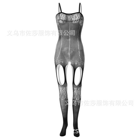 Generic Sexy Strap Jacquard Sexy Lingerie Lady Seduction off-the-Shoulder Hollow-out One-Piece Stockings Women s Dew Fishnet Clothes W214