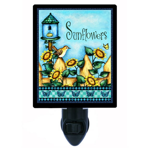 Night Light - Sunflower and Fence. | Flower Theme, Includes Free Switchable Insert, 4W Bulb, E12 Base