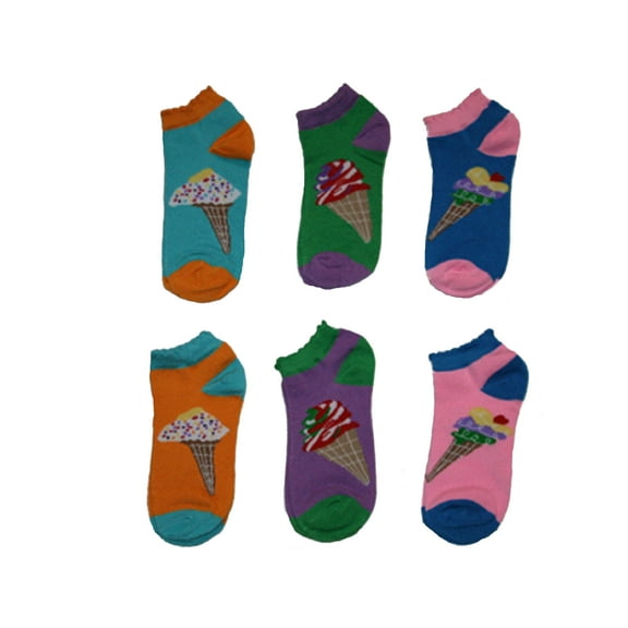 Everbright Ladies Low Cut Socks with Ice Cream Cones - 6-pk - size 9-11