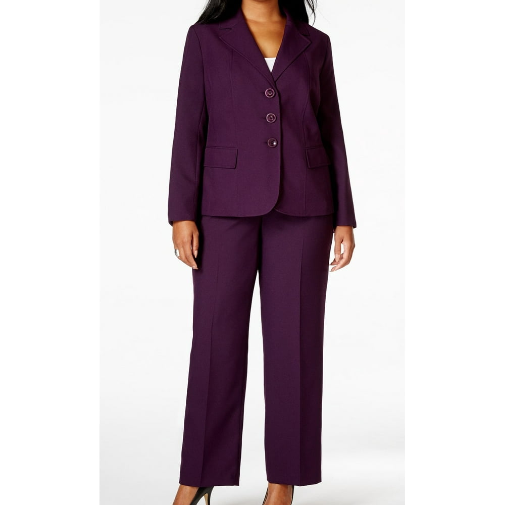 Le Suit NEW Purple Women's Size 24W Plus Seamed Notch Collar Pant Suit ...