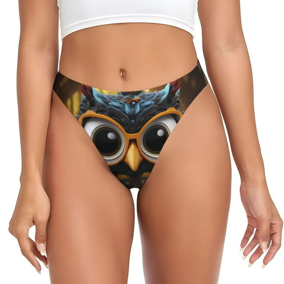 Thongs for Women - Quirky Owl With Glasses No Show Seamless Womens Thongs Underwear, Breathable G String Thongs for Women, Ladies Stretch Low Rise Thong Bikini Panties Briefs