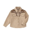 thumbnail image 4 of Boys Shirts Western Cowboy Print Button Down Long Sleeve Casual Top for Kids Youth Children Khaki 8 Years-9 Years, 4 of 4