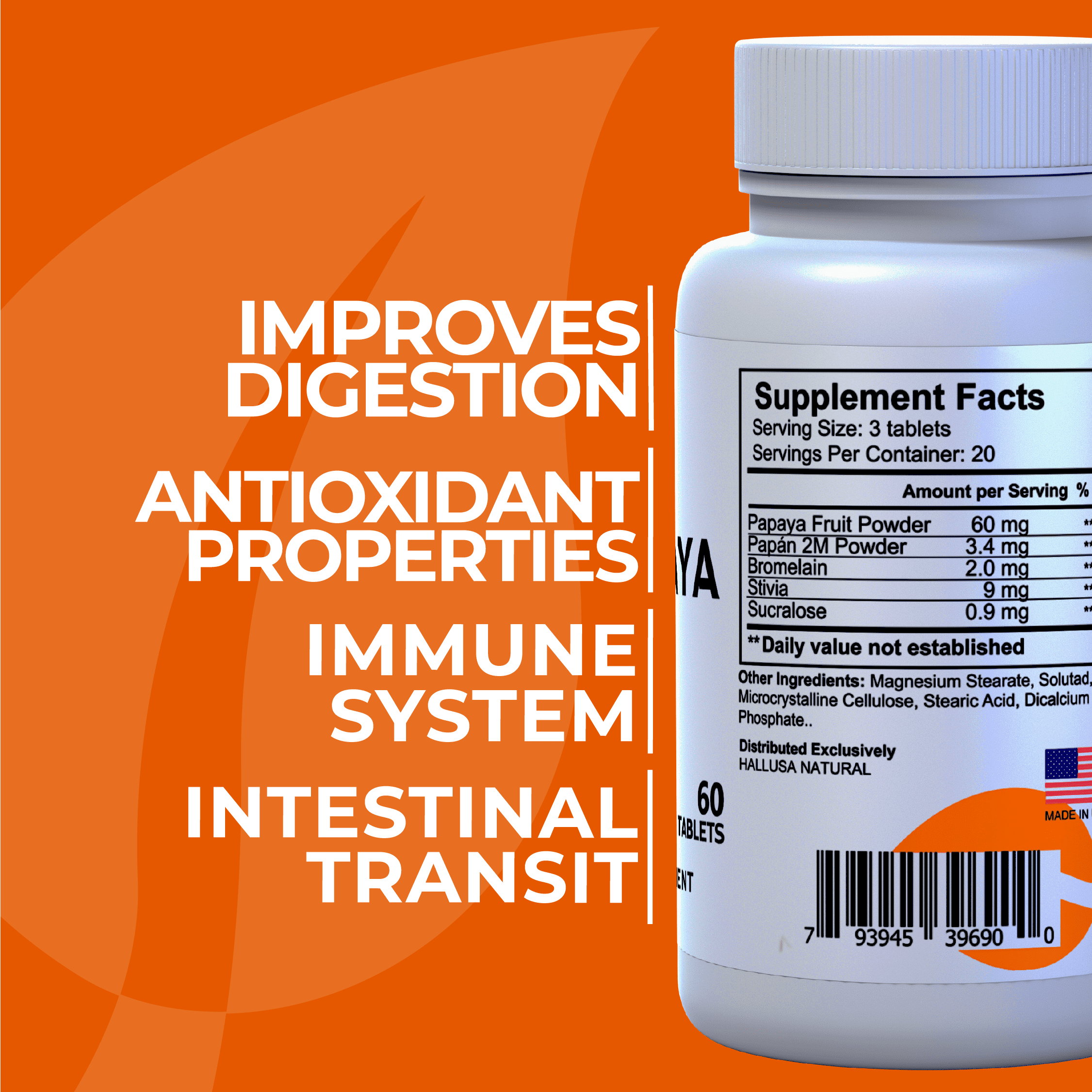 HALLUSA Papaya Enzyme – Digestive Enzymes for Women and Men Probiotics for Digestive Health 60Tabs