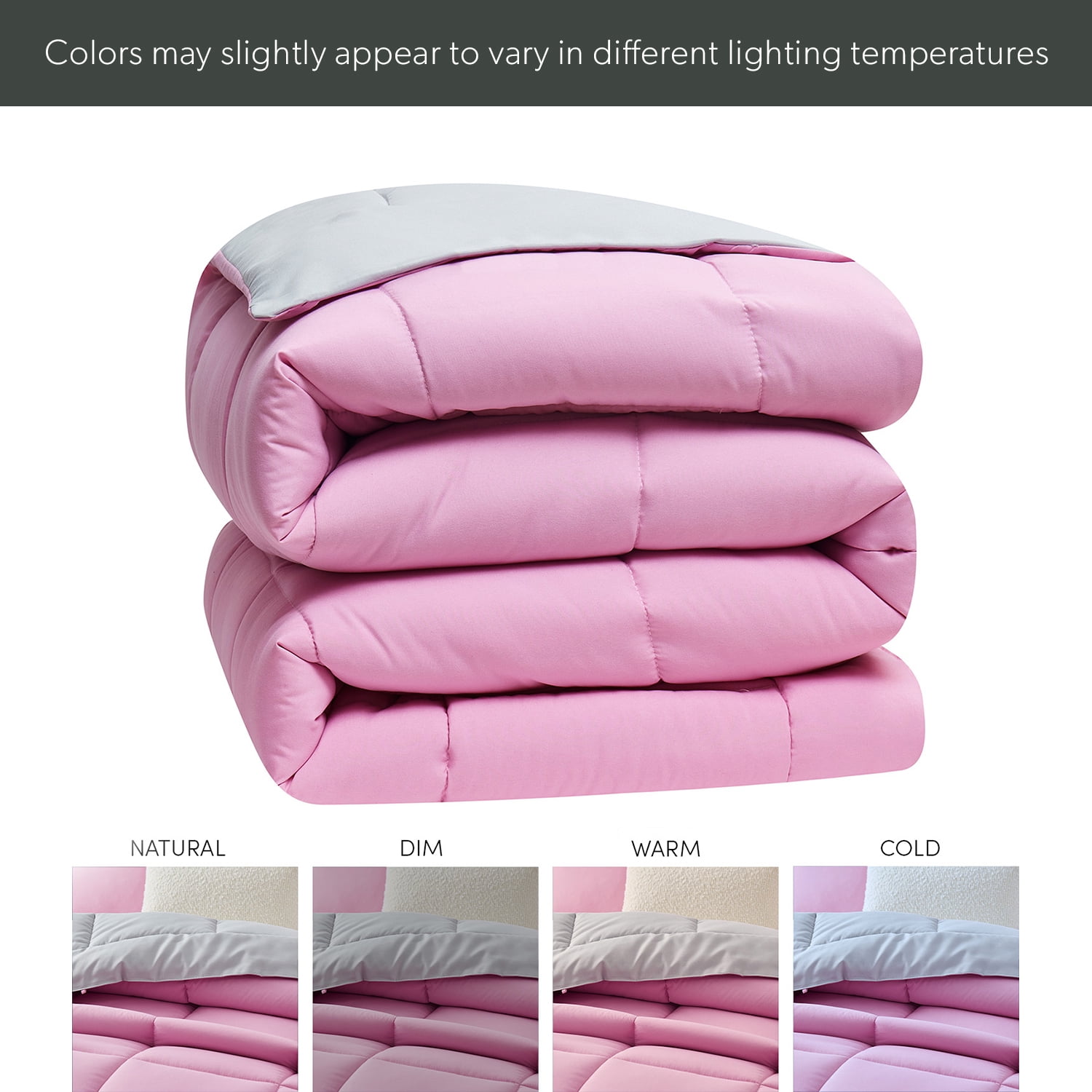 Nestl Queen Comforter Set, 3 Piece Bed in a Bag, Reversible Down Alternative Bedding Set, Pink & Light Gray