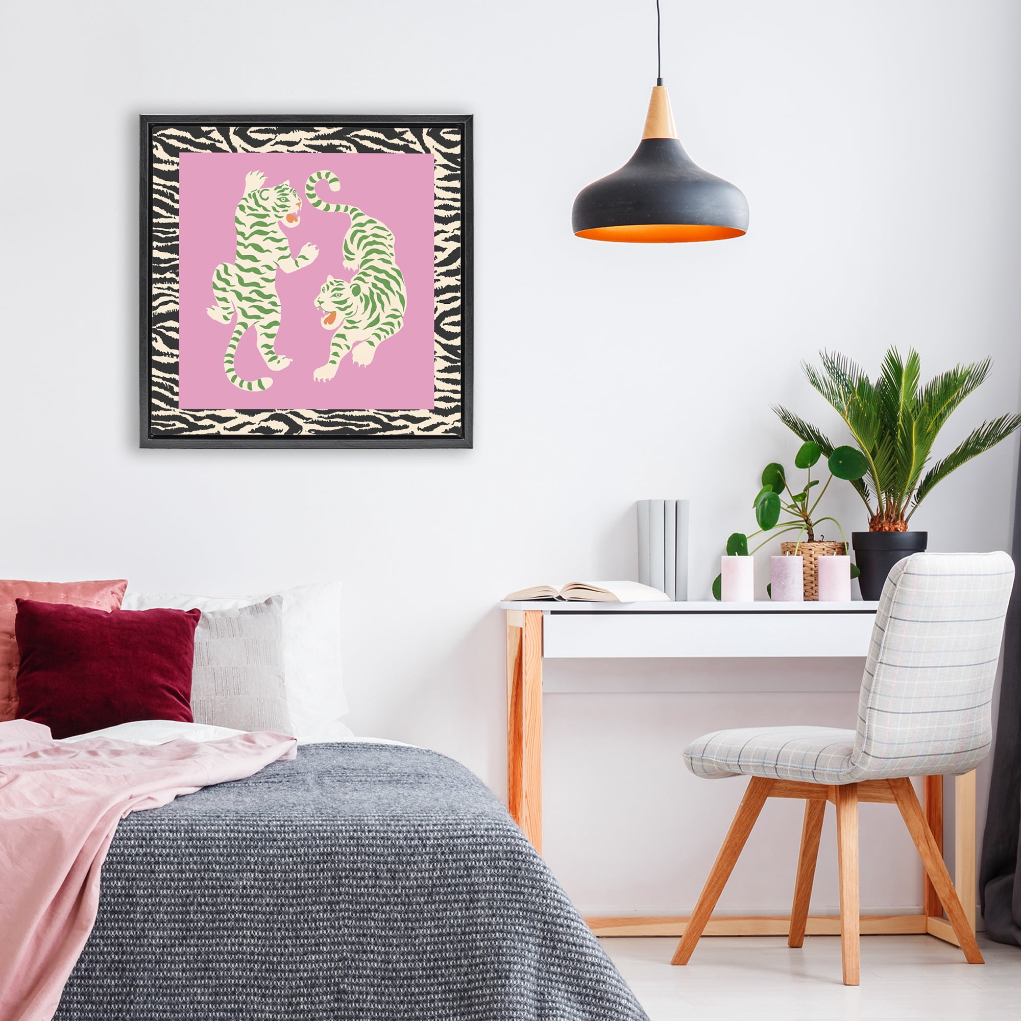 Stupell Industries Purple & Green Twin Tigers Black Framed Floater Canvas Wall Art, design by Karolina Sato