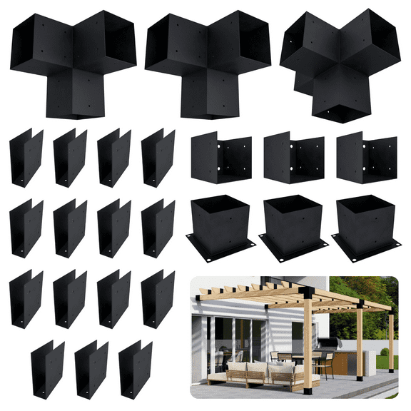 Steel 6x6 Pergola Joist Brackets for Up to 24' x 8 Patio Pergola with Roof - Modular Pergola Kit for DIY Pergola Attached to House (Wood Not Included)