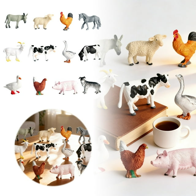 Lifelike Realistic Bird Figurine Decorative Desktop Ornament Chicken Goose Animal Display Model 12PCS
