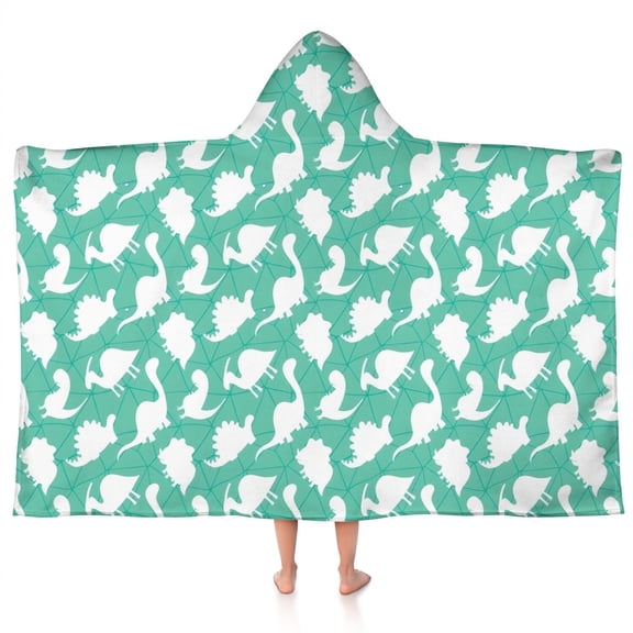 LightGreen Cartoon Dinosaurs Silhouettes Pattern Hooded Bath Towel,50"x30" for Ages 3 To 12 Kids, Quick Dry Lightweight Soft Microfiber Hood Beach Towel Cover Up for Kids