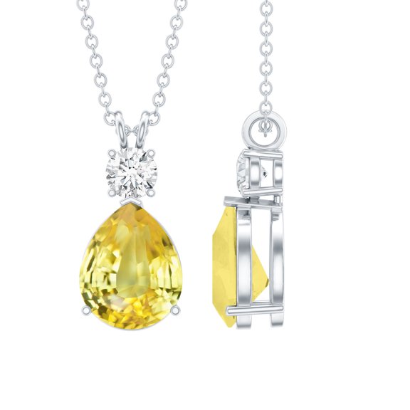 Rosec Jewels Pear Shape Created Yellow Sapphire Drop Pendant with Moissanite (8X10 mm), 925 Sterling Silver