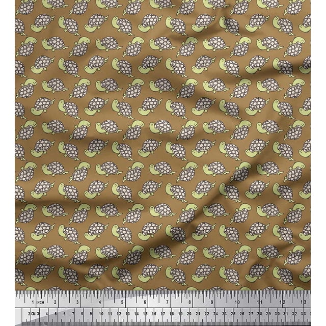 Soimoi Brown Poly Georgette Fabric Tortoise Ocean Decor Fabric Printed Yard 52 Inch Wide