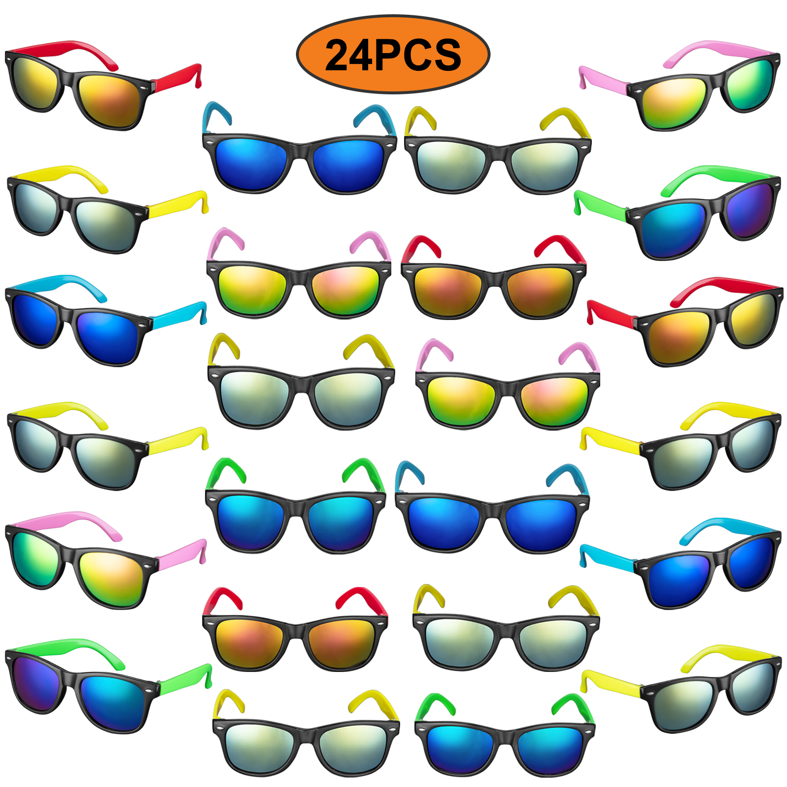 HAEMORE 24 Pack Kids Sunglasses Party Favors,6 Colors Neon Sunglasses