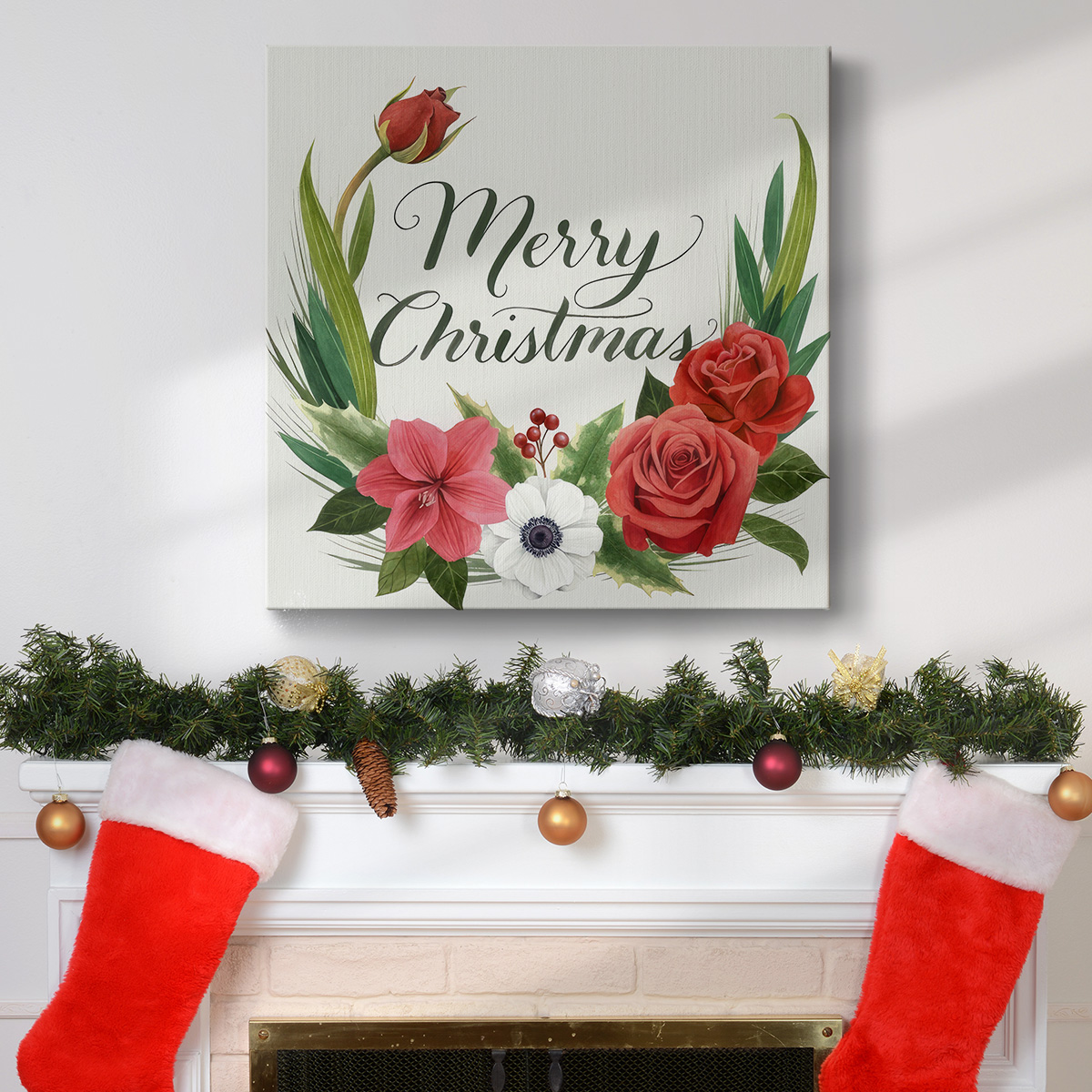 Christmas Flora Wreath I- Gallery Wrapped Canvas