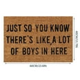 thumbnail image 2 of Fun Slogan Door Mat House Warming Gift Personalized Doormats Coir Mat‘JUST SO YOU KNOW,THERE'S LIKE,A LOT OF BOYSIN HERE’Welcome Entrance Mat 16''x24'' Summer Door Mats for Front Porch Indoor Home, 2 of 7