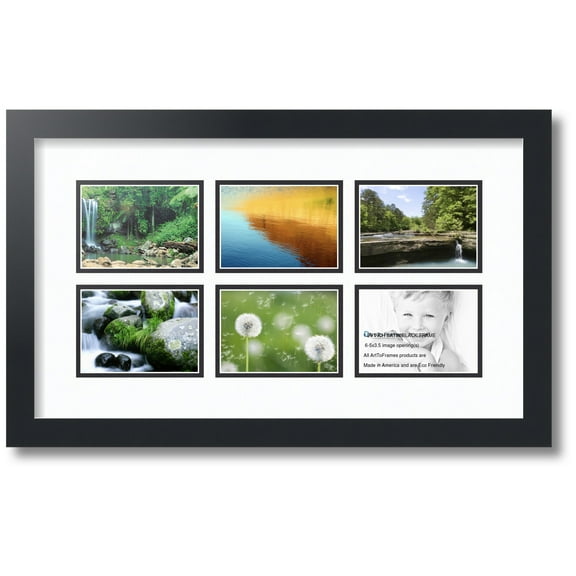 ArtToFrames Collage Photo Picture Frame with 6 - 3.5x5 Openings, Framed in Black with Super White and Black Mats (CDM-3926-153)